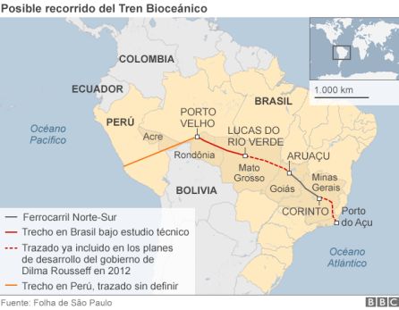 Una propuesta anterior del proyecto contemplaba una ruta que no pasaba por Bolivia.