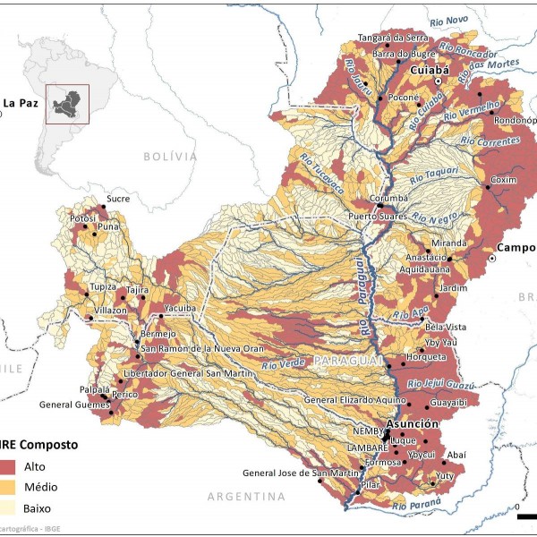 Mapas mostram zonas de alto risco ecológico (vermelho) na bacia do rio Paraguai - WWF