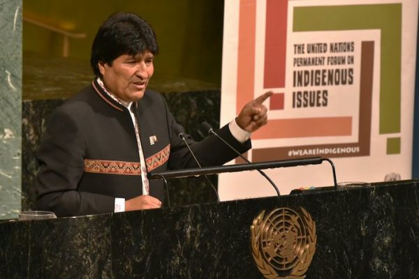 Evo Morales, prsidente da Bolívia durante Fórum de Questões Indígenas da ONU em 2017