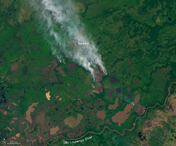 satélites da NASA detectam que focos de incêndio voltam a assolar o pantanal fora de época considerada normal