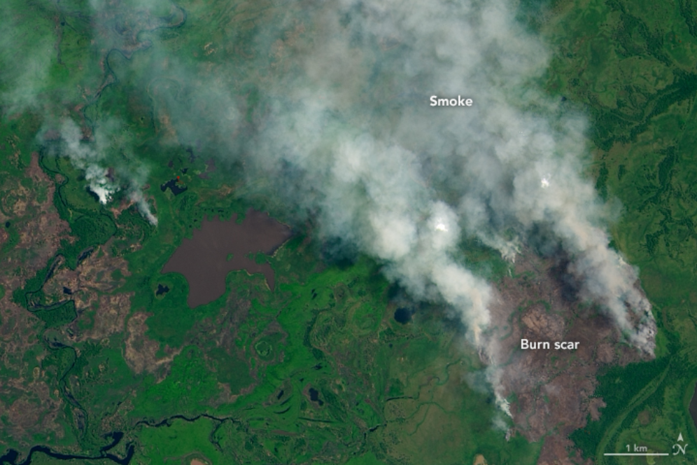 Incêndios atingem o Pantanal em período considerado atípico. Imagem captada pela NASA em 04/08/2020.